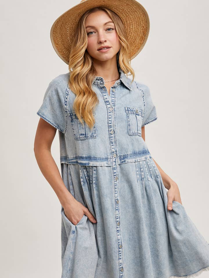 Robe courte chemise en jean à boutons pour la vente par Bluivy