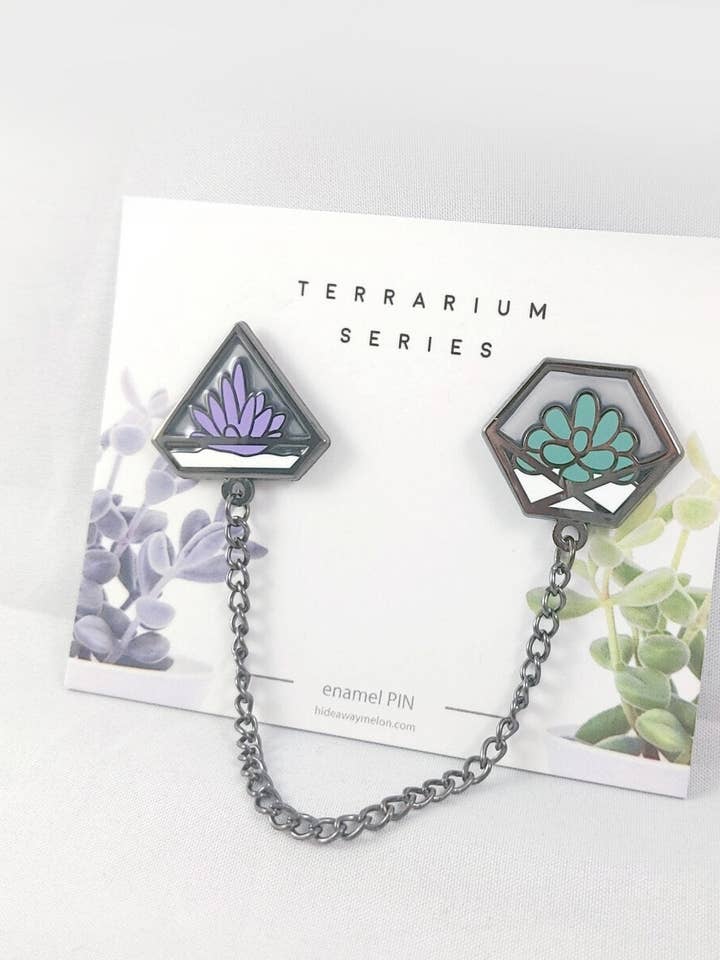 Succulents Dual Transparent Enamel Pin Set for wholesale by HideawayMelon