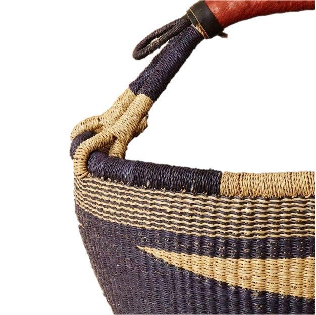 The African Home Goods - Vente Paniers - Panier de marché africain - Bolga Ghana bleu marine avec han brun2