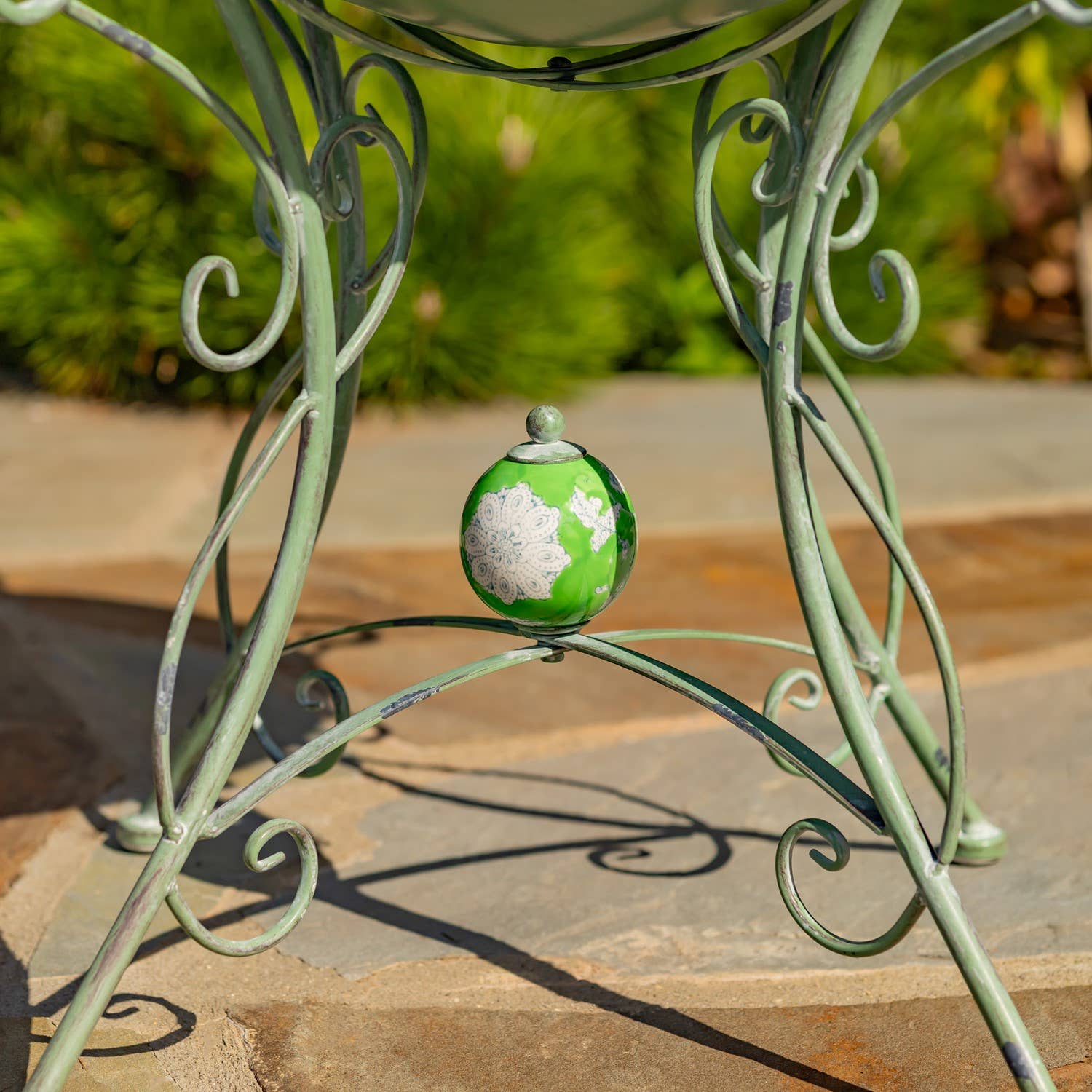 Zaer Ltd. International - Wholesale Bird Bath - “Rome 1945” 23" Tall Iron Birdbath with Porcelain Accent12