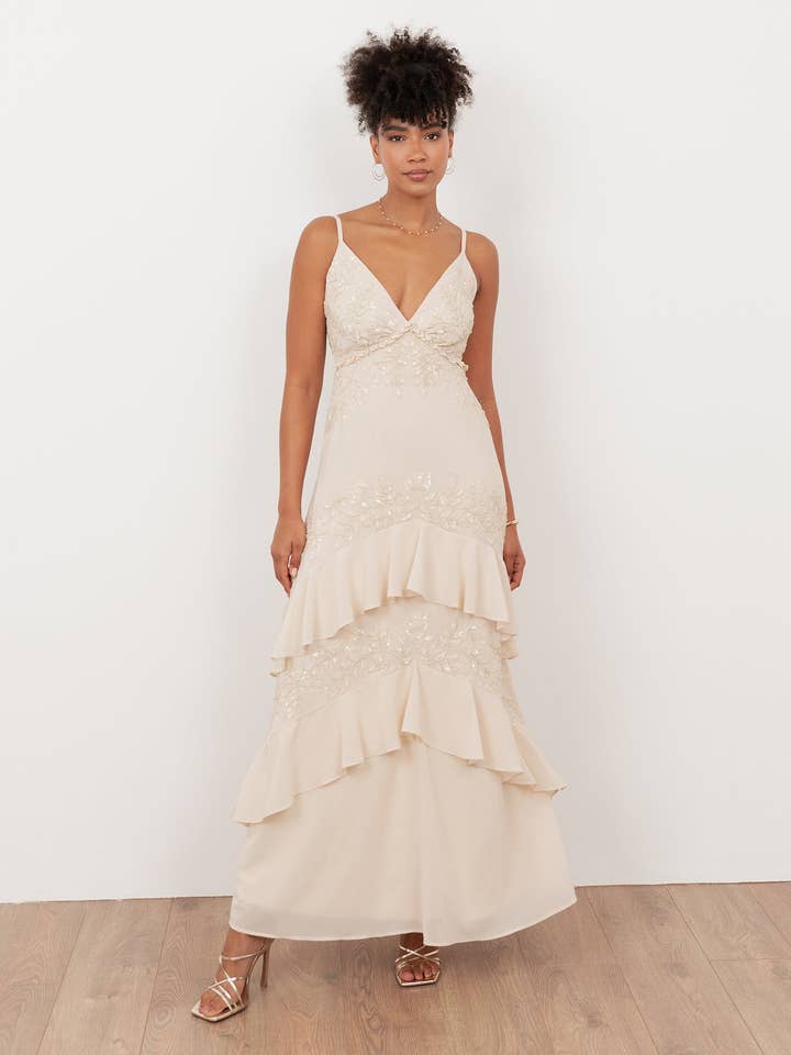 Robe Maxi Cami Ornée Maya Vanilla pour la vente par Plaza Collection Ltd