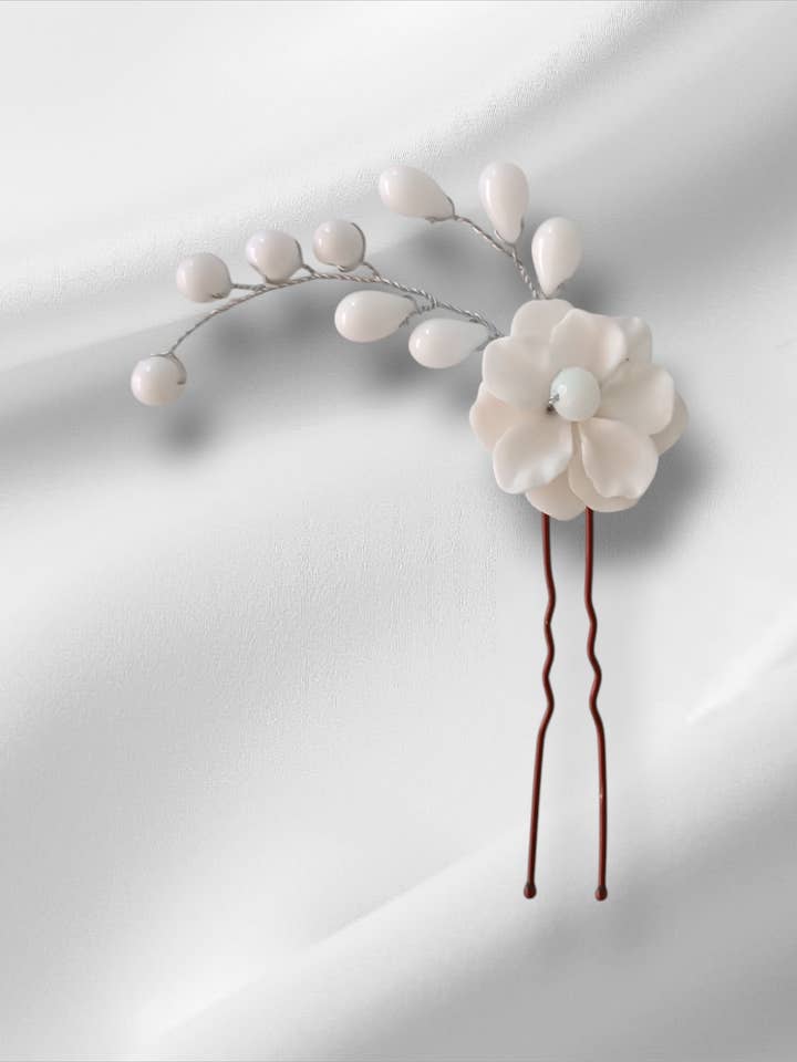 White Flower Hair Pin for wholesale by N.Joya byCori