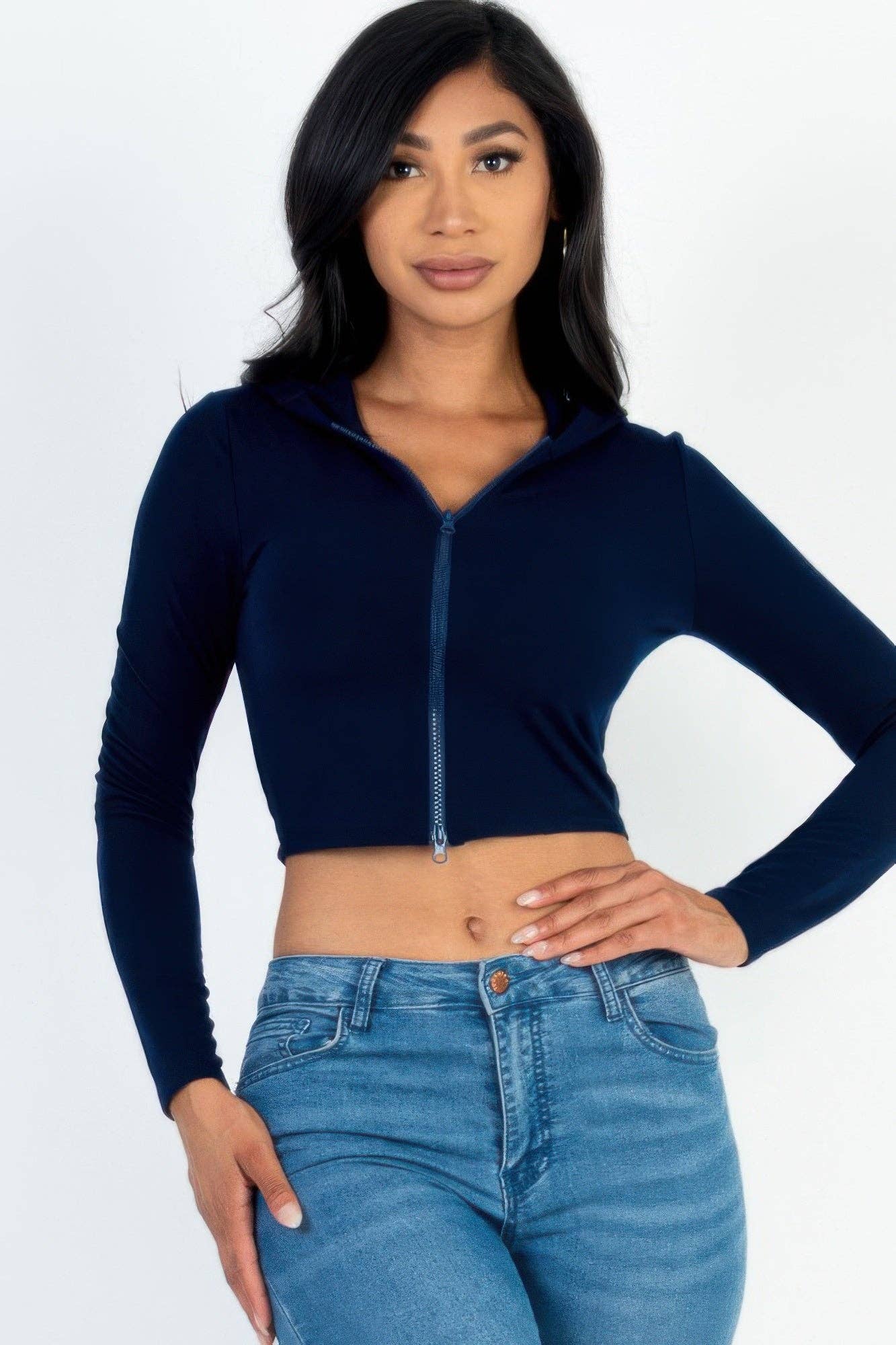 CC Wholesale Clothing - Wholesale Hoodie - Women's - French Terry Crop Zip Up Hoodie4