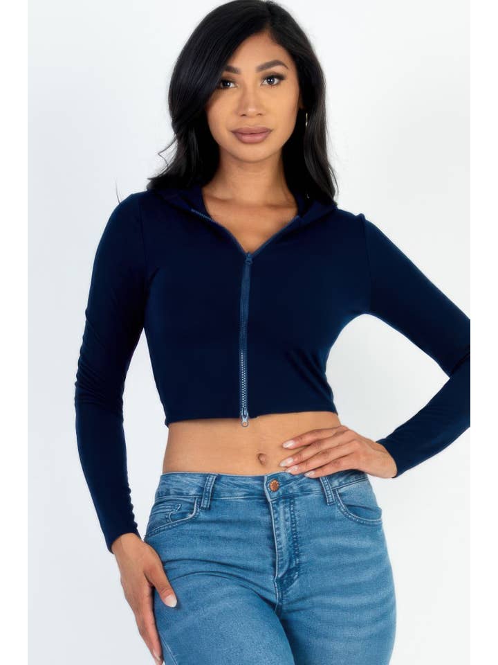 CC Wholesale Clothing - Wholesale Hoodie - Women's - French Terry Crop Zip Up Hoodie4