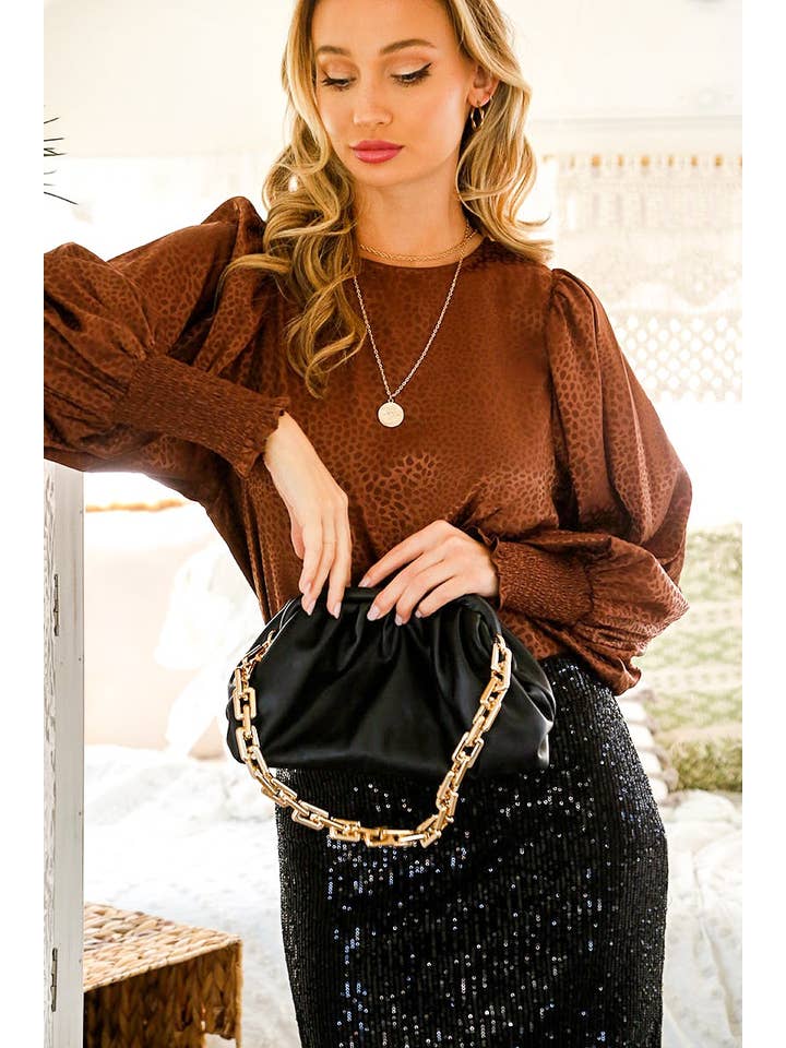 Vine & Love - Wholesale Blouse - Women's - Round neck balloon sleeves satin blouse VT601989