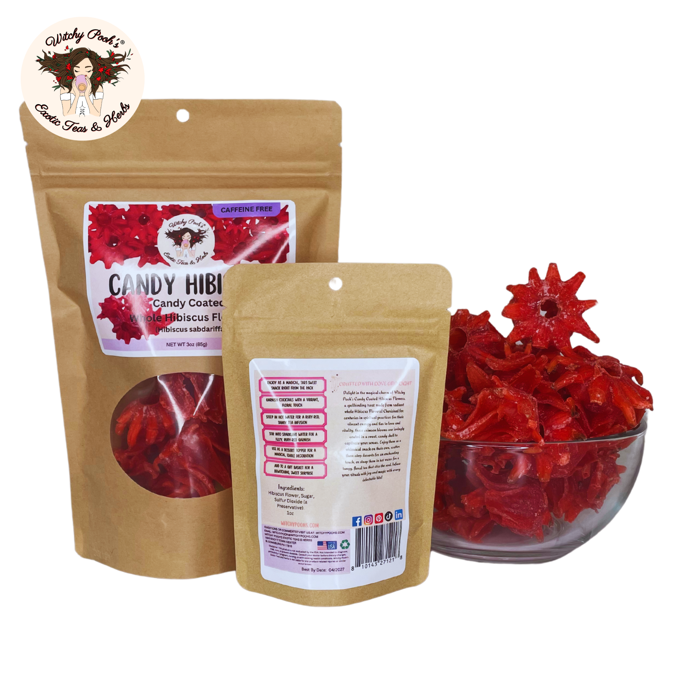 Witchy Pooh's Exotic Teas & Herbs – wholesale Fruit snacks – Witchy Pooh's Candy Hibiscus - Candy Coated Whole Hibiscus14