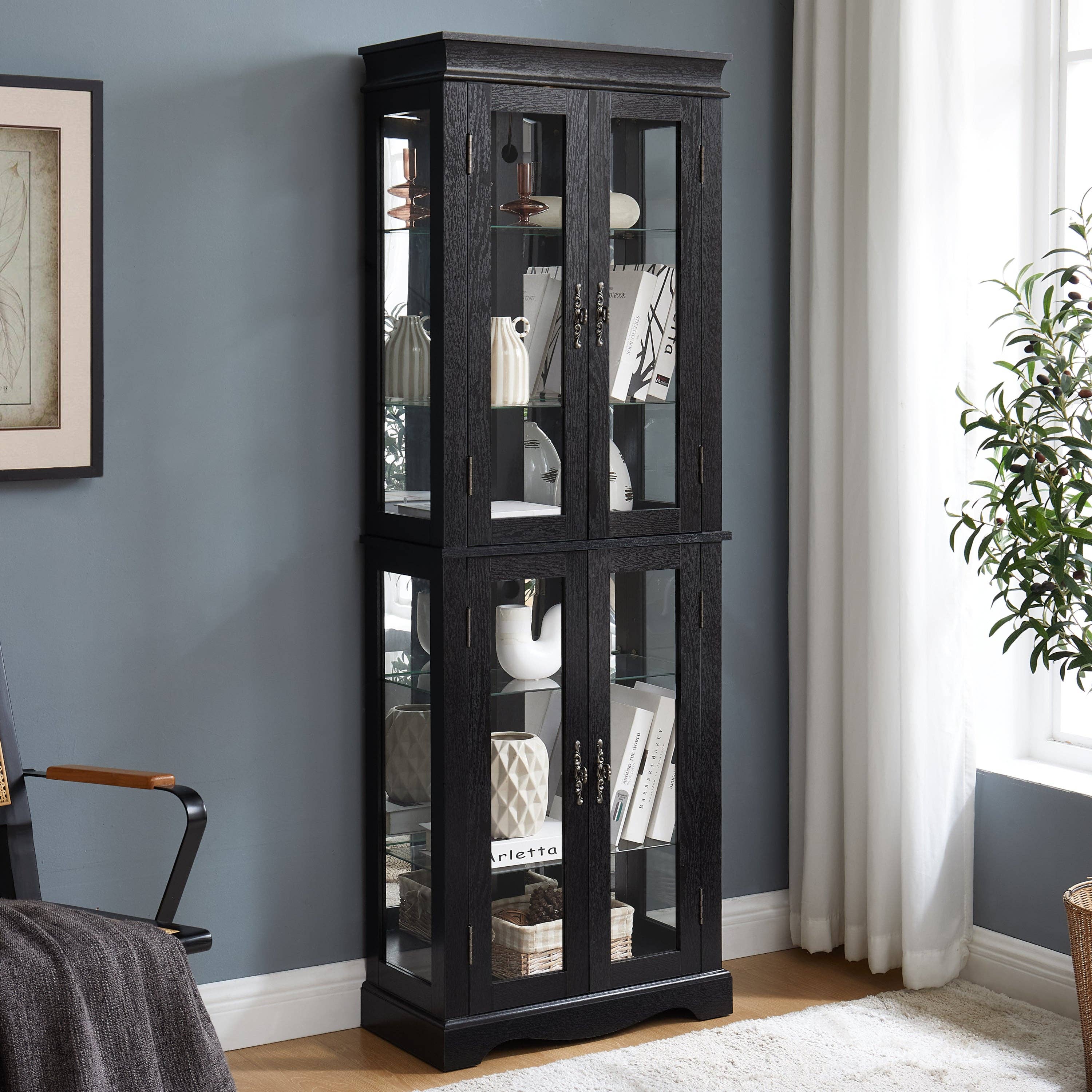 39F Inc. - Wholesale Cabinet - Lighted 6-Tier Glass Curio Display Cabinet with Wood Frame26
