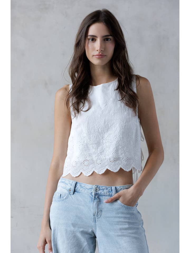 JT7661- WHITE EYELET CROP TOP for wholesale on Faire