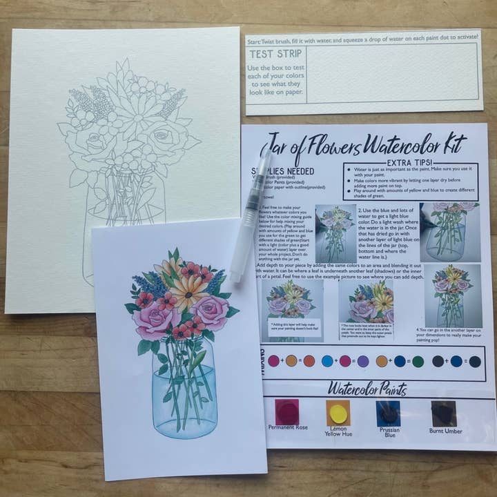 Jar of Flowers Watercolor Paint Kit for wholesale by Alexandra N Designs