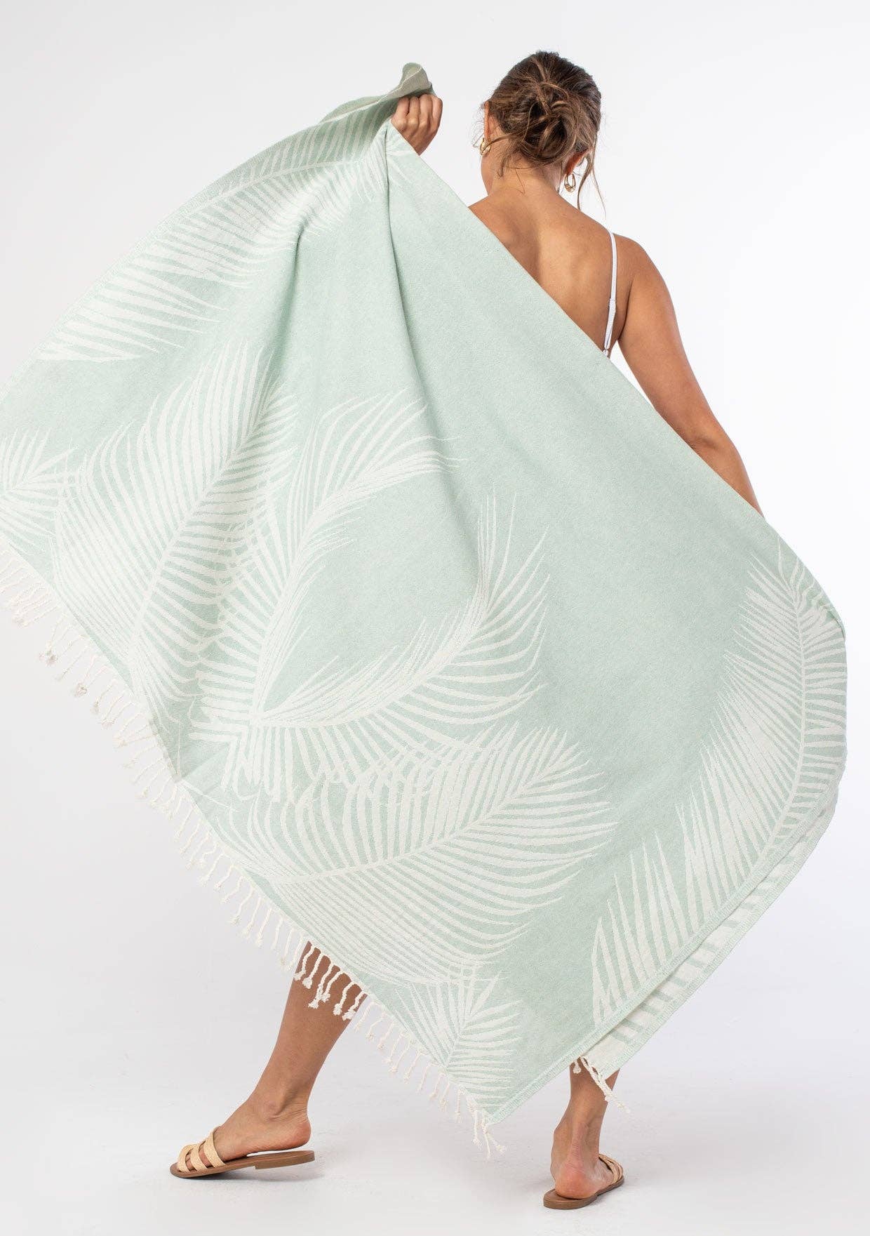 Teal Natural Leaf Pattern Oversized Beach Towel for wholesale on Faire5