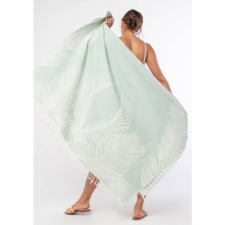 Teal Natural Leaf Pattern Oversized Beach Towel for wholesale on Faire5