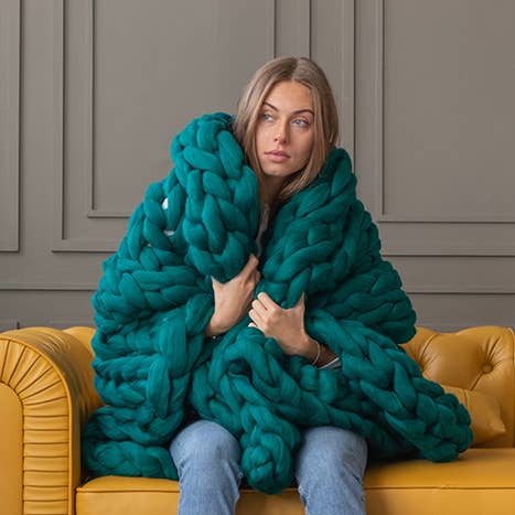 woolexperts – Manta para sofá por atacado – Cobertor gigante de tricô grosso 100% lã merino7