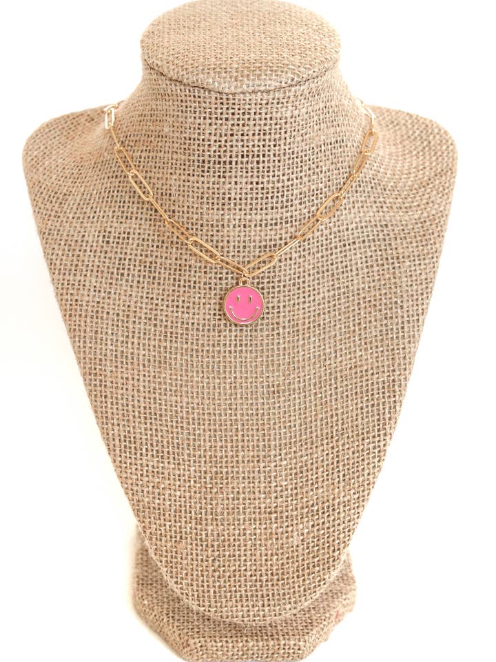 Large Hot Pink Smiley Necklace for wholesale by Beaded by Meg