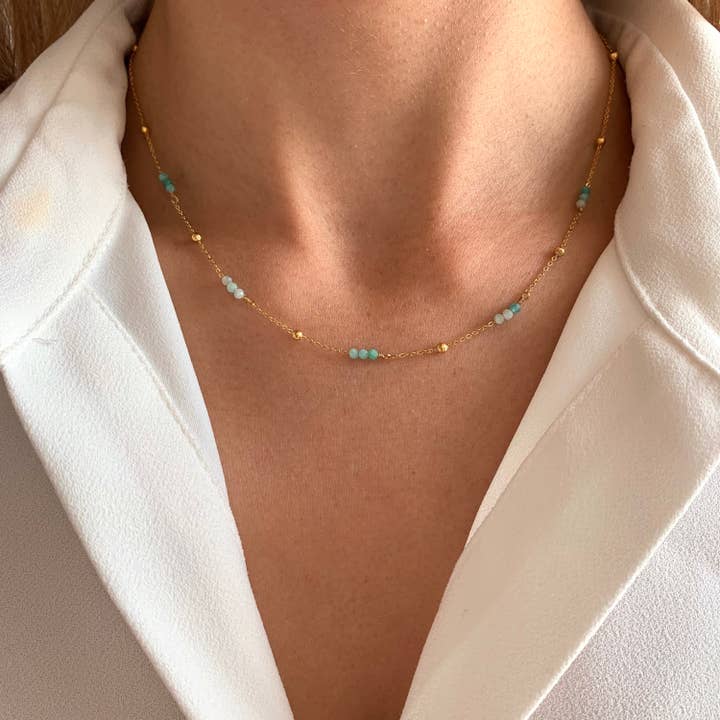 Victoire Collection – Großhandel Perlenkette – Natursteinkette aus grünem Achat aus Edelstahl