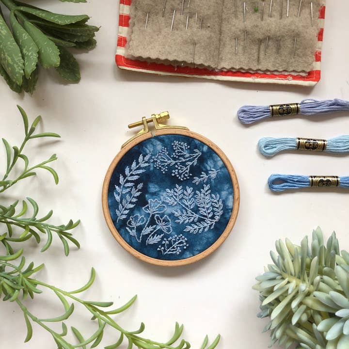MCreativeJ - Wholesale Embroidery/Cross Stitch Supplies - Cyanotype DIY Forage - Botanical Embroidery Kit for Beginners