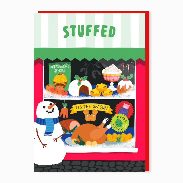 Stuffed – Christmas card for wholesale by Stoats & Weasels
