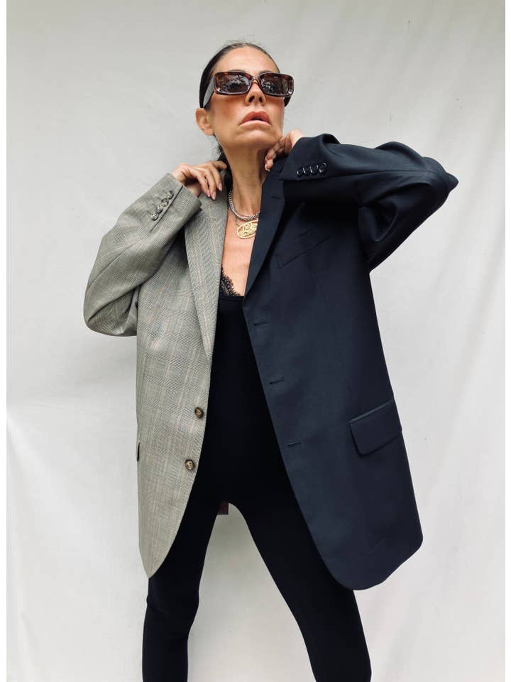 LOLADARLING – wholesale Blazer – Women's – BLACK AND PRINCE OF WALES TAILORED BLAZER JACKET