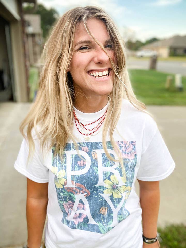 Adelle Linen - Wholesale Screen printed t-shirt – Women′s - Floral Pray Tee2