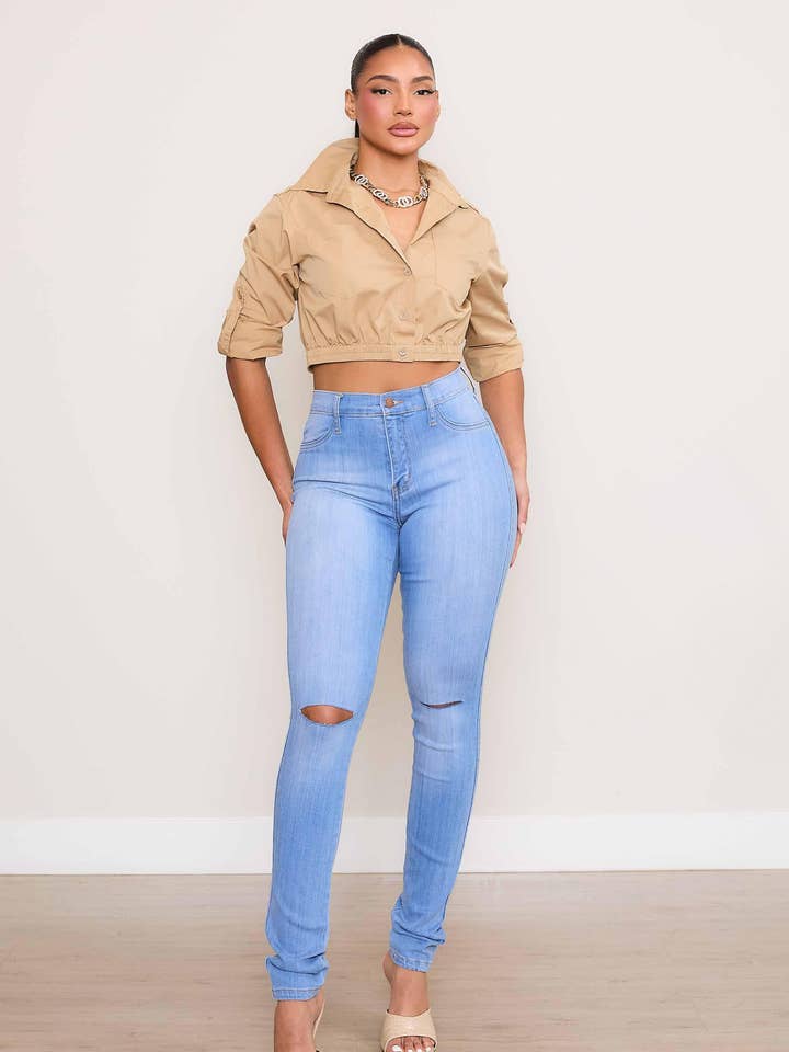 Shark Bite Skinny Jeans for wholesale by Vibrant M.i.U