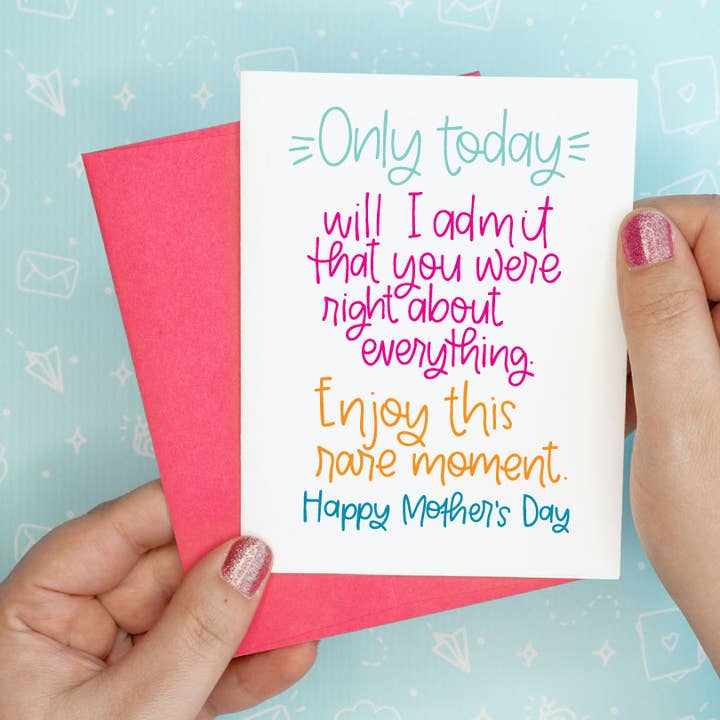 Mother's Day - Only Today Funny Recycled Greeting Card mothers day for wholesale by Colette Paperie