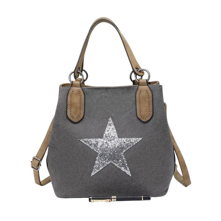 Ellas Trading – wholesale Tote bag – Women's – Trendy Glitter Star Stylish Canvas Crossbody Tote Bag1