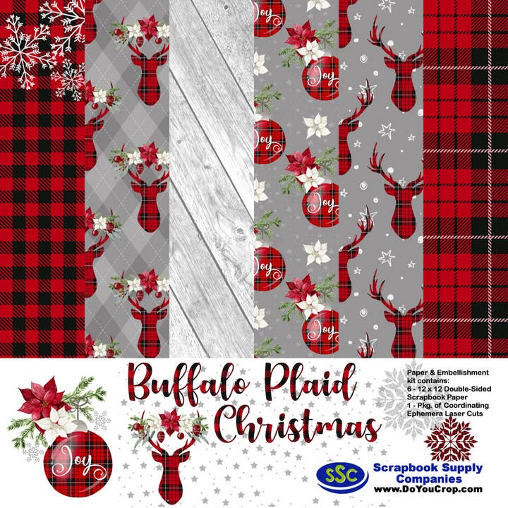 Buffalo Plaid Christmas 12 x 12 Scrapbook Paper Pack & Embellishment Kit - 3 Kits for wholesale by SSC Wholesale