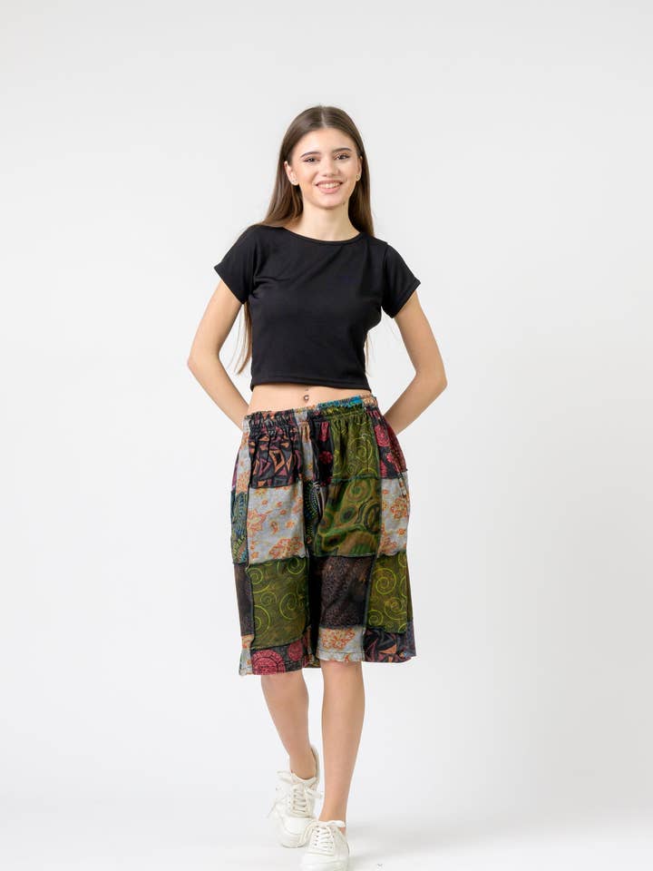 Rhea Mix Patch Short Trouser, Cotton Elastic Waist Casual for wholesale by Rhea