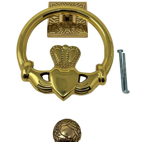 Dublin Gift Company - Wholesale Knob/Pull - Polished Brass Irish Door Knocker-Claddagh Design1