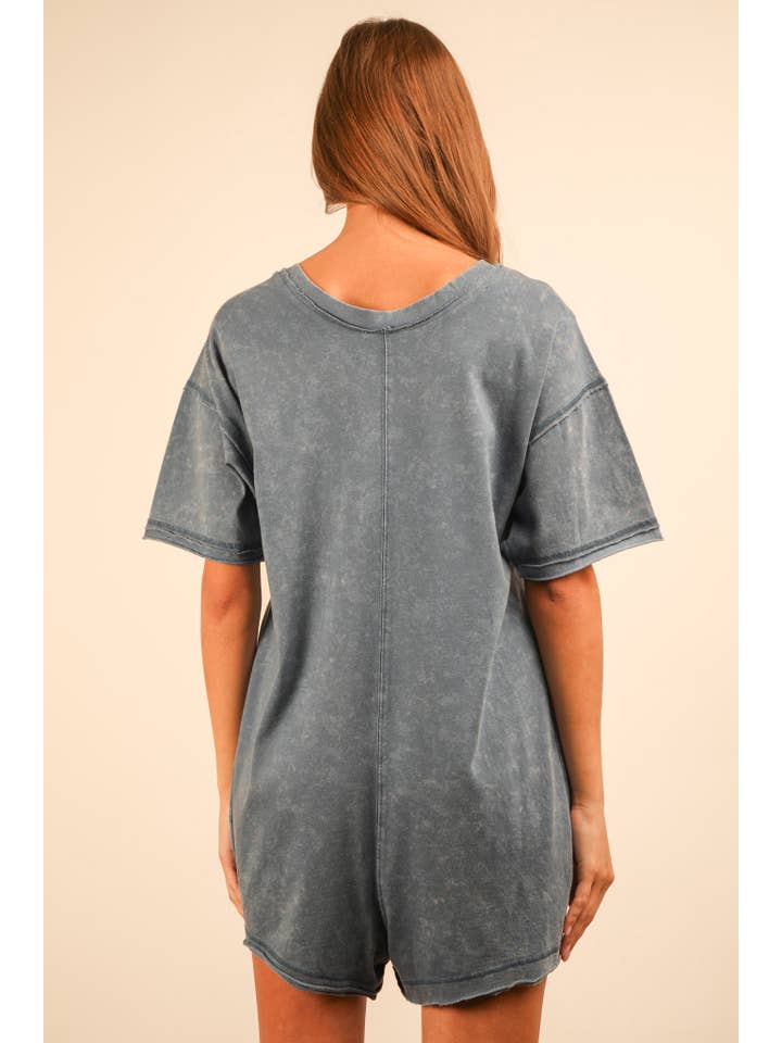 VERY J - Wholesale Romper - Women's - NP70740X-PLUS SIZE Mineral Washed Casual Knit Romper
