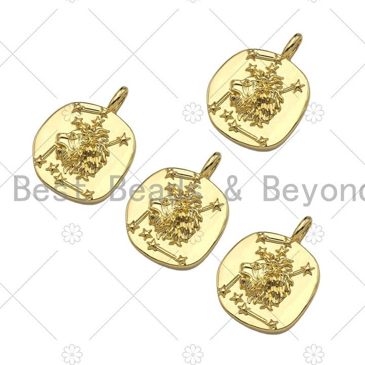 Gold Filled Embossed Lion Head On Round Coin Shape Pendant,18k Gold Filled Medallion Charm, Necklace Bracelet Charm,20x26mm,Sku#Z1330 for wholesale by BestBeads&Beyond