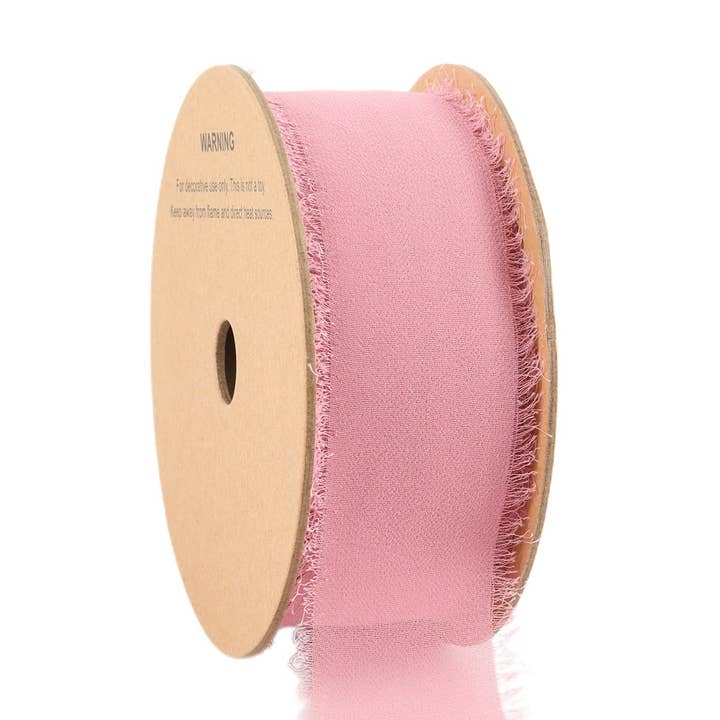 1 1/2" Frayed Edge Chiffon Ribbon | Rose | 10 Yard Roll for wholesale by LA Ribbons Wholesale