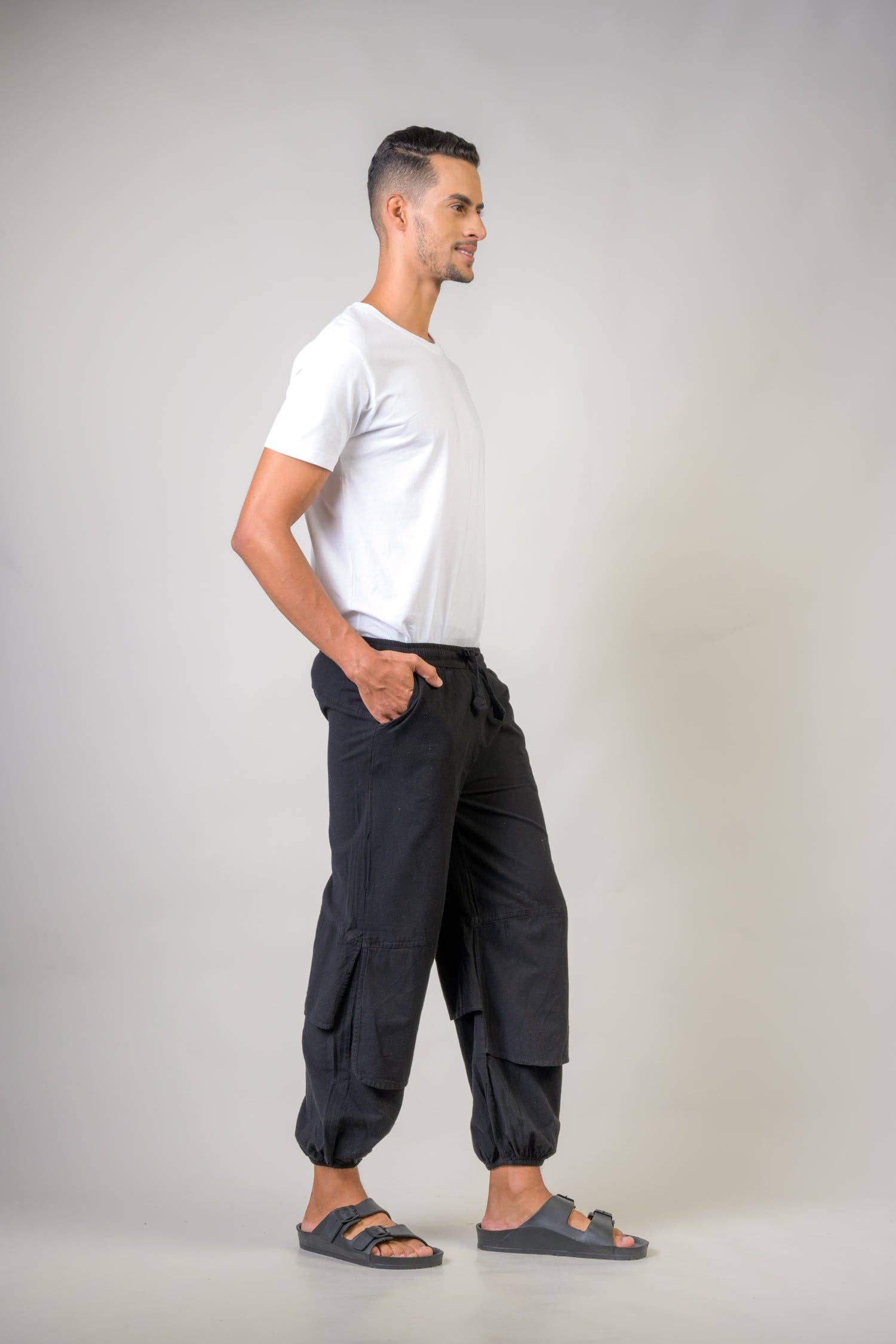 Black Rhea Pocketed Harem Pants for wholesale on Faire3