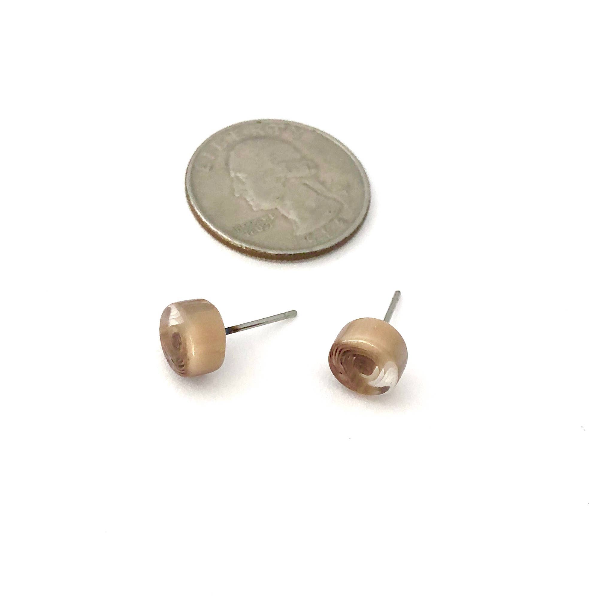 Leetie Lovendale - Wholesale Stud/Post Earrings - Cinnamon Beige Stripe Cane Slice Stud Earrings3