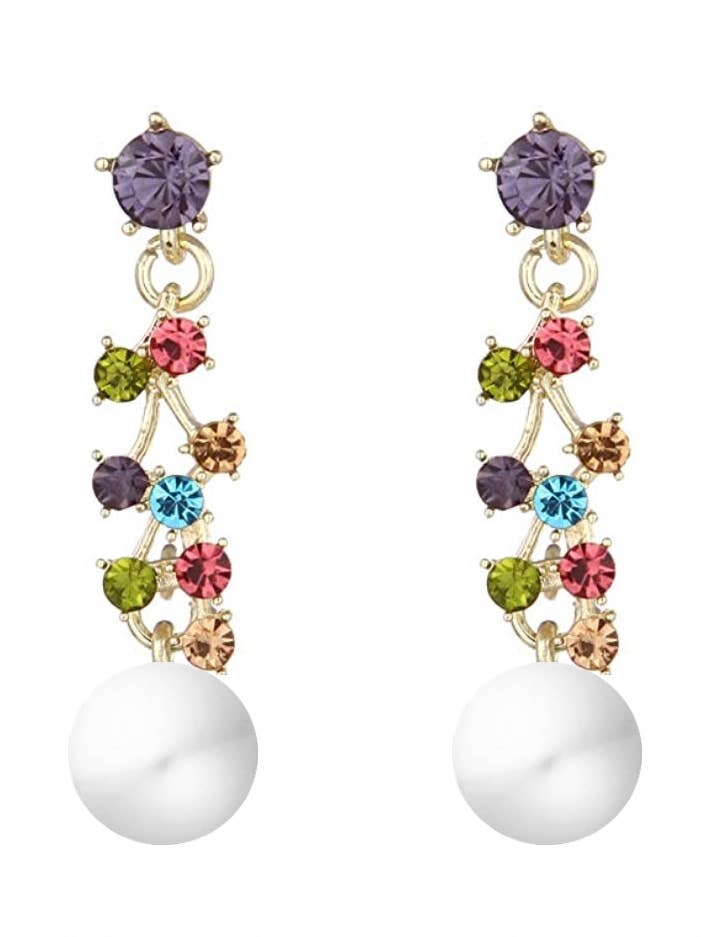 Tropfenohrringe aus 18 Karat Gold, mehrfarbig und mit Perlen für den Großhandel von Stephen Oliver