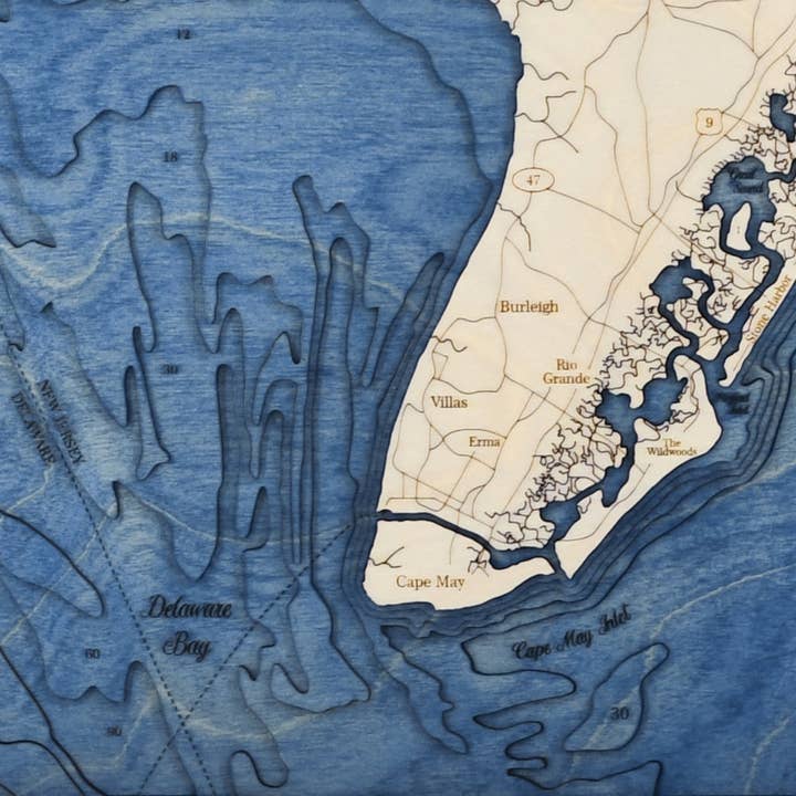 Sea & Soul Nautical Chart Art - Wholesale Map - Cape May & South Jersey Shore Nautical 3D Wood Map Wall Art, Coastal decor Carved Wood Map, Best Selling Unique Handmade Personalized Gifts