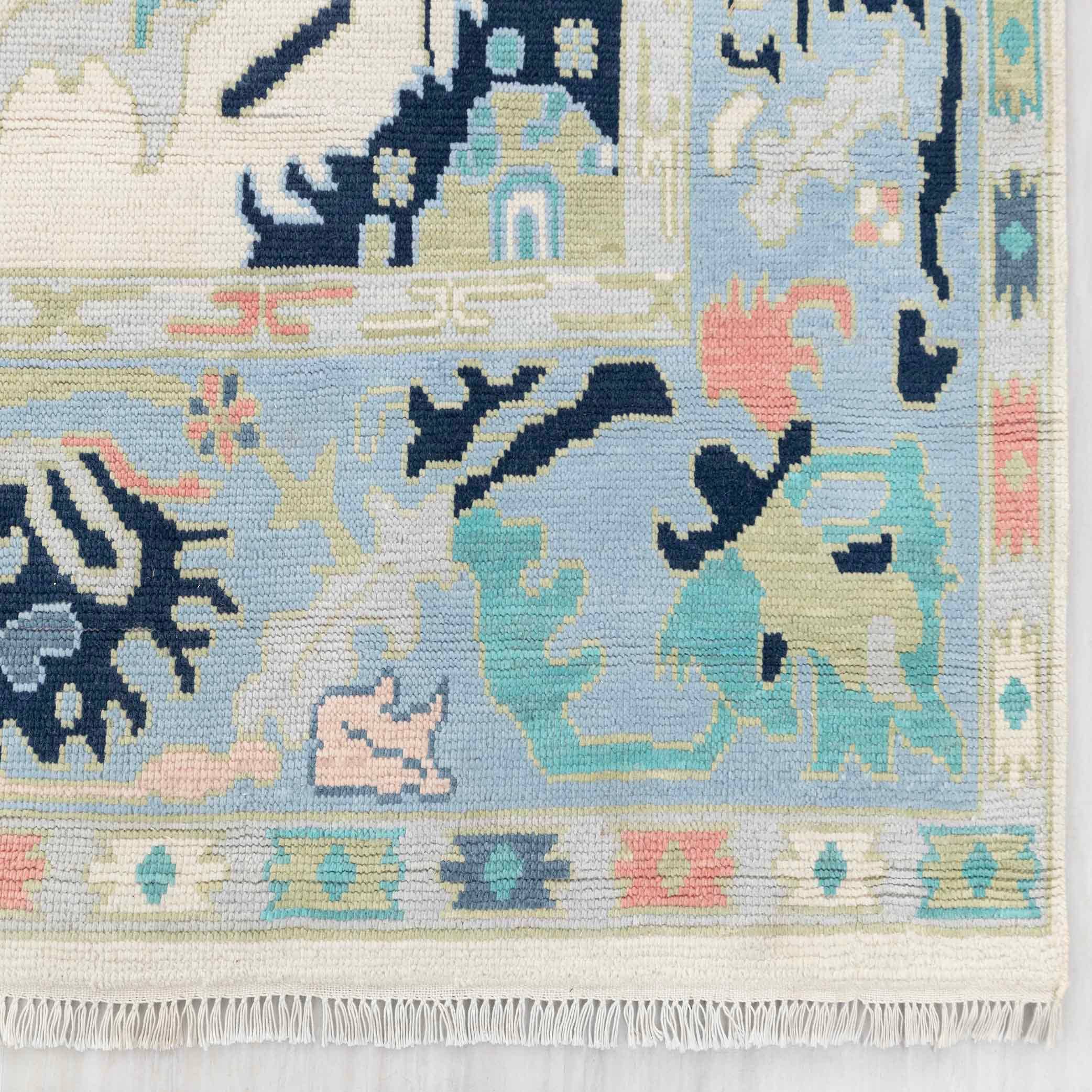 Aesthetic Homes LLC - Vendita all'ingrosso Tappeto - Tappeto in Stile Turco Oushak in Lana Avorio Blu Neutro JC-57575