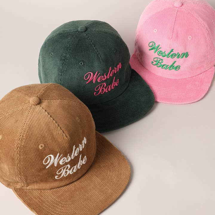 Fashion City - Wholesale Baseball Cap - Women's - Western Babe Letter Embroidered Corduroy Cap