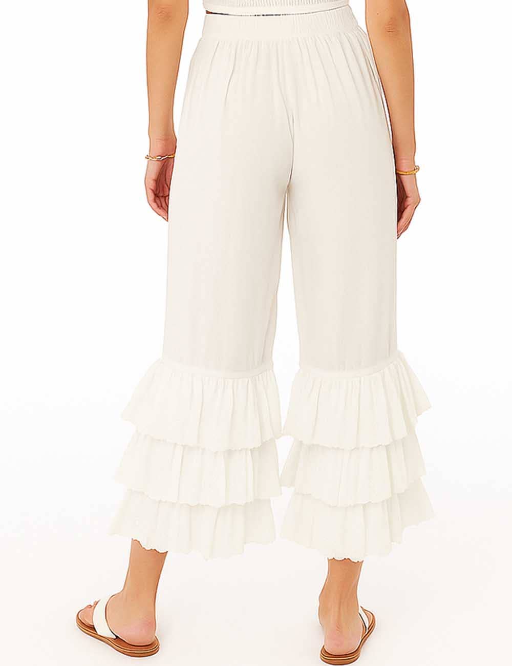 Sweetkama - Wholesale Pants - Women's - Ladies Solid Color Elastic Waist Pull -On Tiered Ruffle Pants1