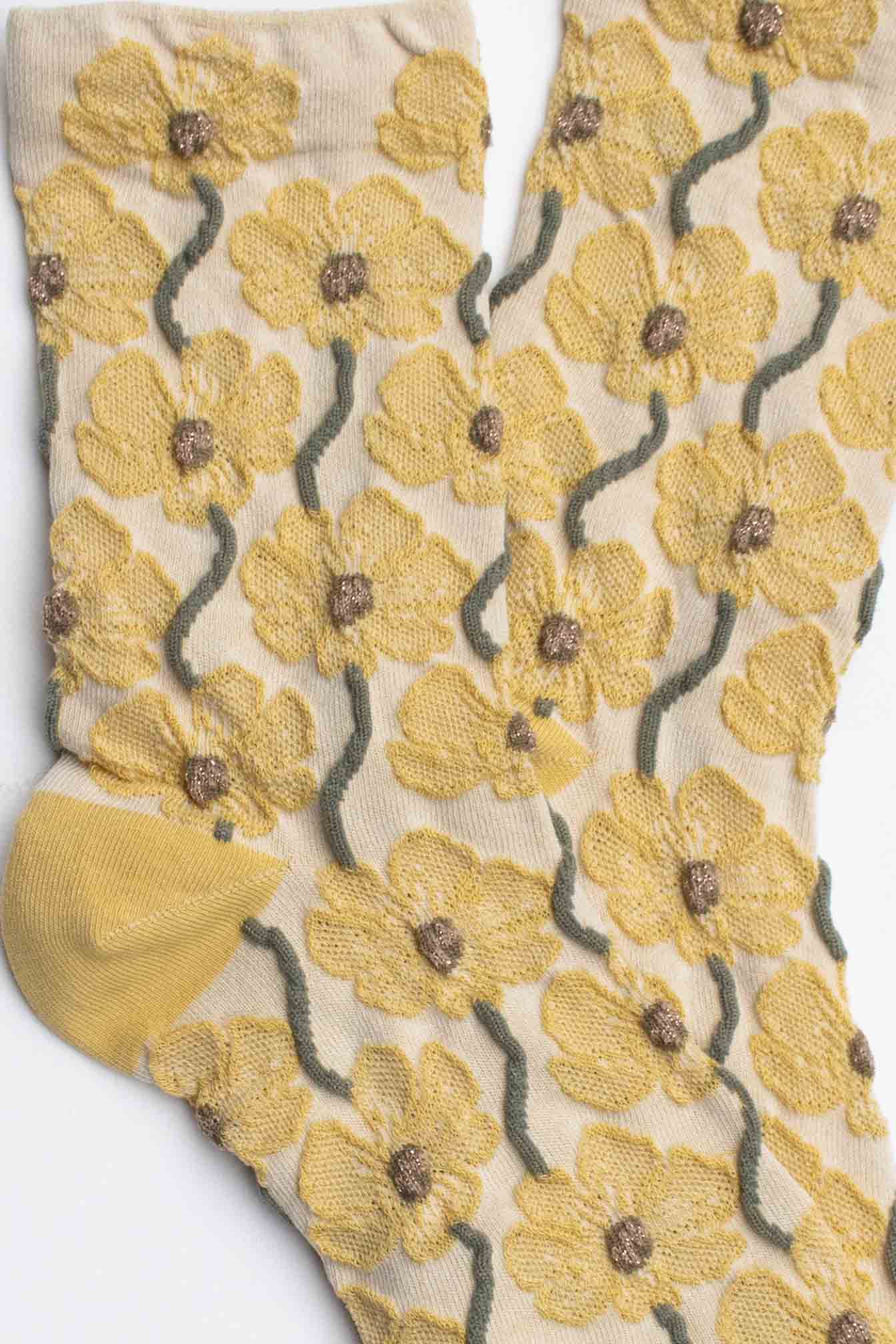 Tiepology - Vente Chaussettes – femme - Chaussettes en mélange de coton à motif floral.3