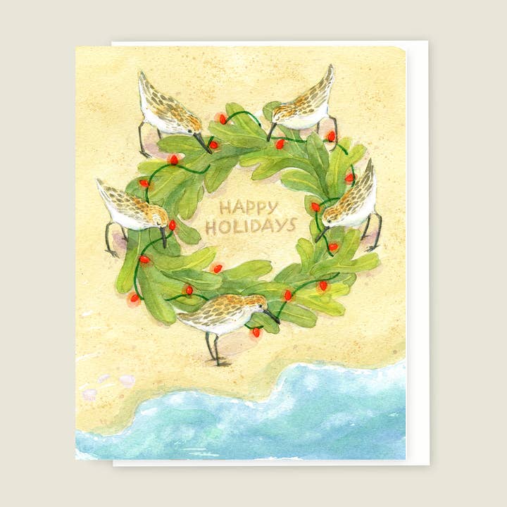Holiday Sandpiper Seasonal card for wholesale by Elsabelle Paper Co.