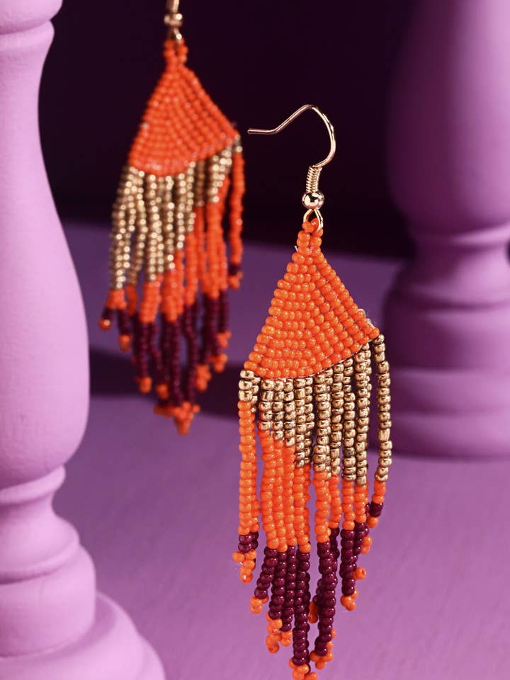 Seed bead Triangle Color Block Fringe Earring for wholesale by Urbanista
