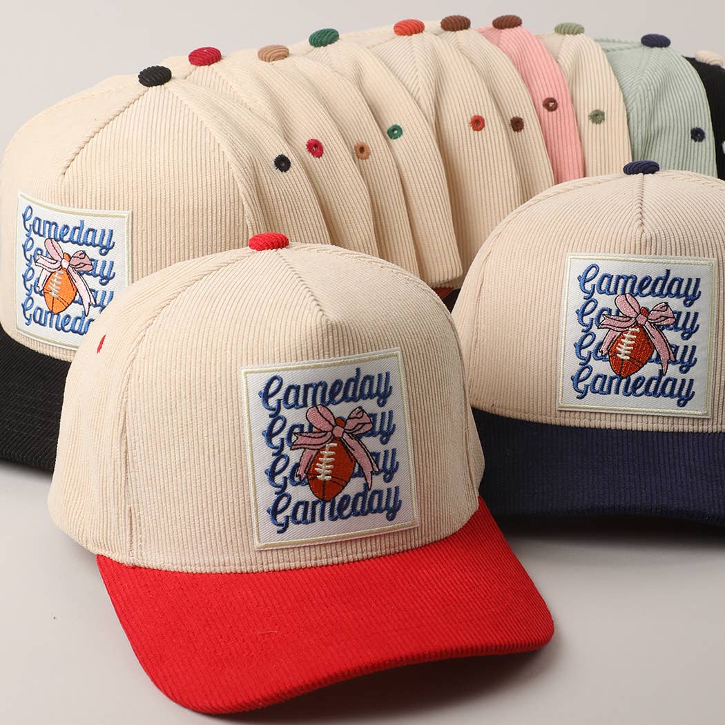 Fashion City - Wholesale Trucker Hat - Unisex - Gameday Football Bow Patch Corduroy Trucker Hat11