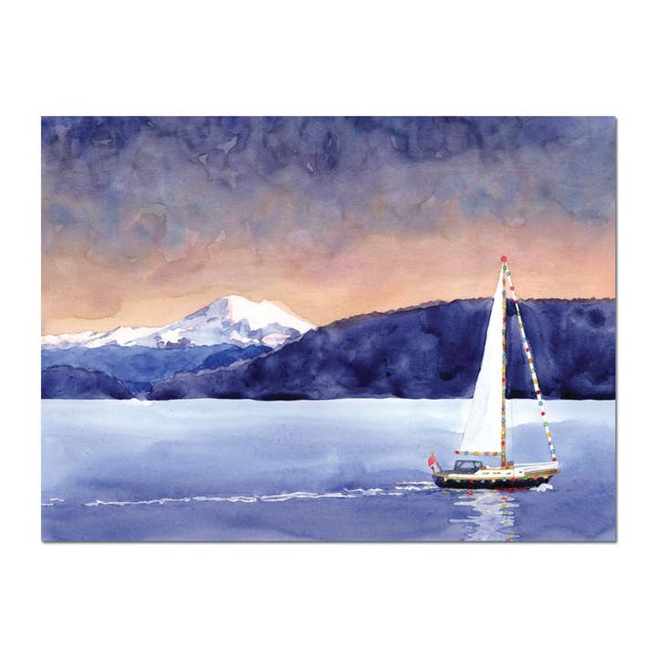 Sailboat Mountain Holiday Card for wholesale by Allport Editions