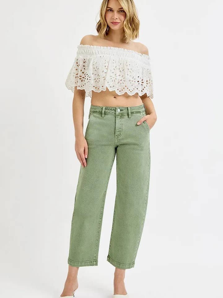 OLIVE RISEN Full Size Tummy Control High Rise Crop Barrel Jeans Plus Size for wholesale on Faire5