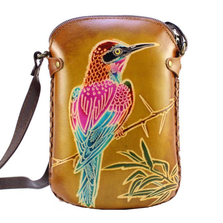 Kolibrie Rechthoekige Portemonnee Telefoontasje Schoudertas voor wholesale door Sunflower Handmade leather inc