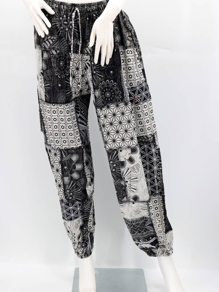 Bomuld Hippie Harem Håndlavede Geometrisk Mønster Cargo Boheme Bukser for engroshandel hos Himalaya Handmade