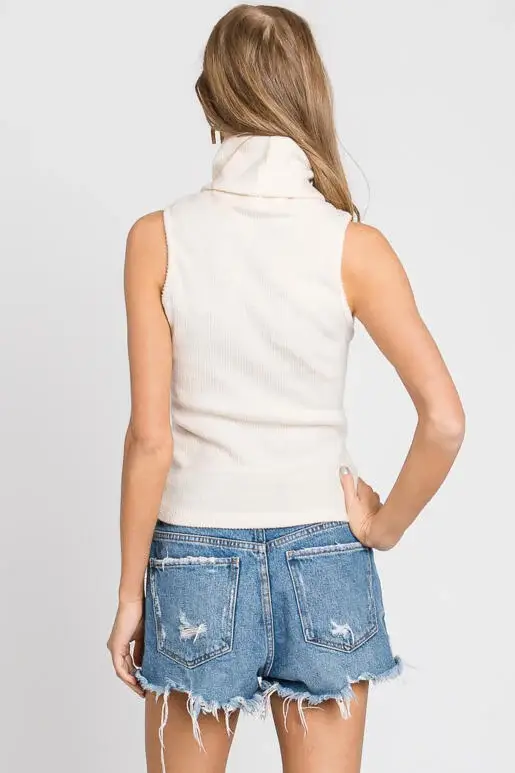 Crème Haut en maille à col roulé - T30655C en vente sur Faire3