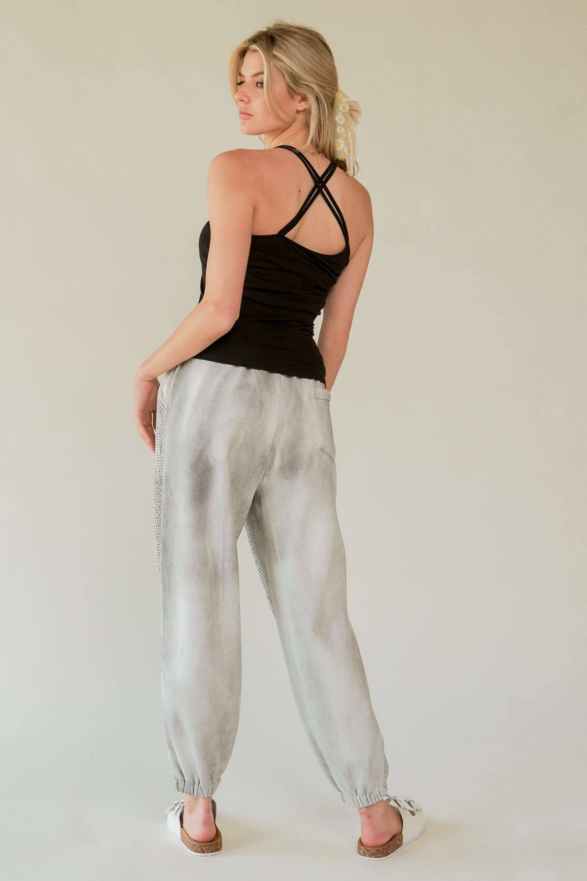 Davi & Dani - Wholesale Pants - Women's - RHINESTONE ELASTIC WAISTBAND JOGGER PANTS19