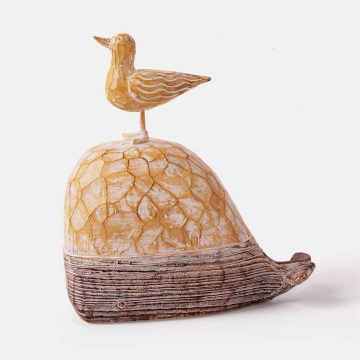 Baleine et mouette sculptées, blanc, 5,9x3,3x6,5", polyrésine pour la vente par Truu Design
