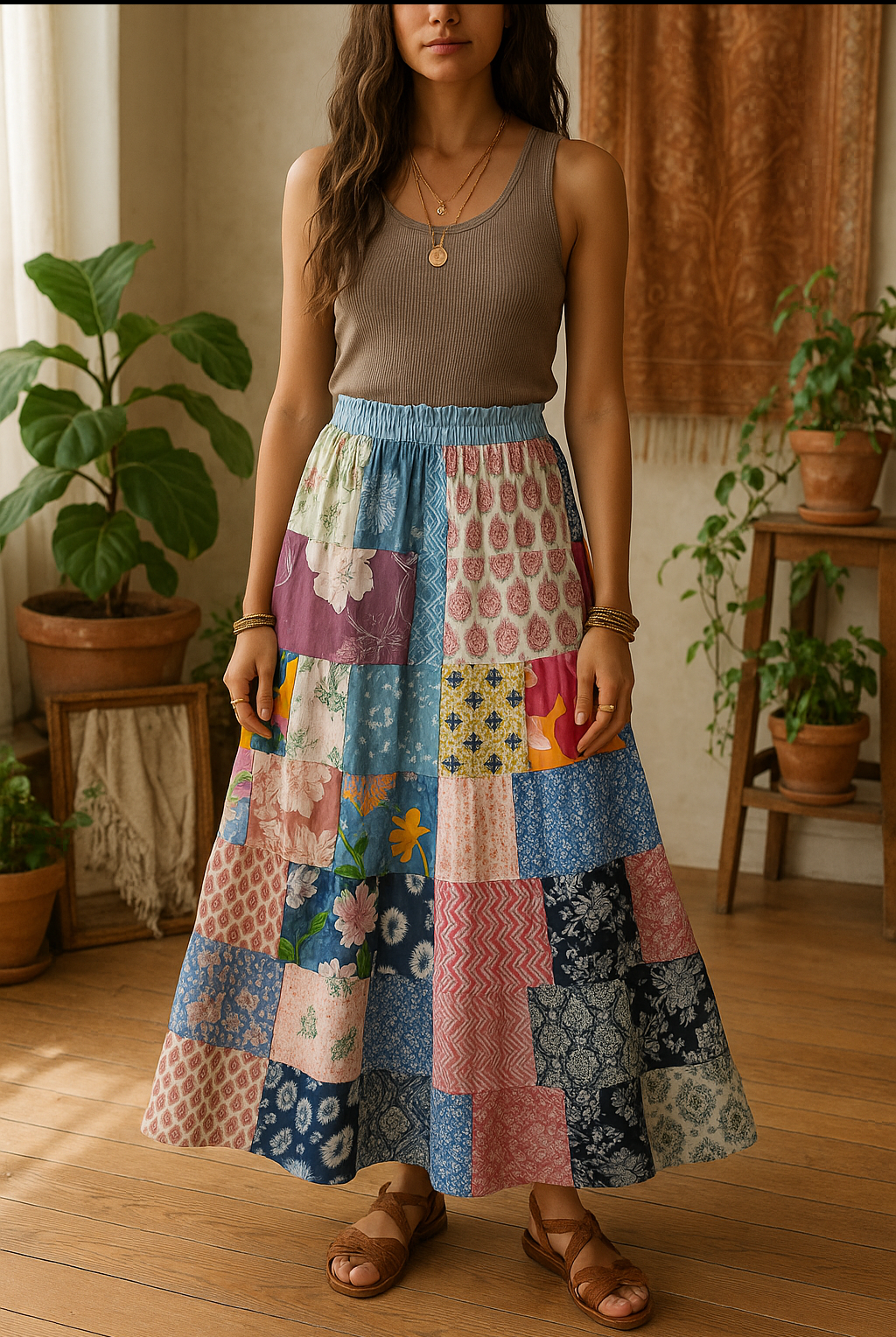 Beige & Co Thai Crafts - Wholesale Skirt - Women's - Zero-Waste Patchwork Cotton Maxi Skirt – One of a Kind2